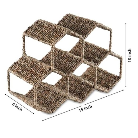Countertop Wine Rack, Seagrass/Metal Wine Rack, Tabletop for Various Wine Bottle - Picture 3 of 6